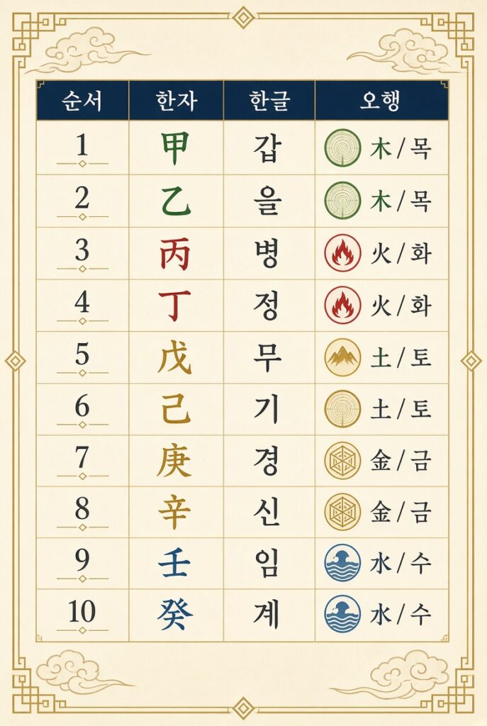 사주 10천간의 종류- 갑,을,병,정,무,기,경,신,임,계